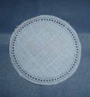 Linen with crochet border 6 cm blue